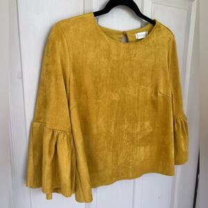 Altar’d State Gold/Tan Sueded Bell Sleeve Top | Size S